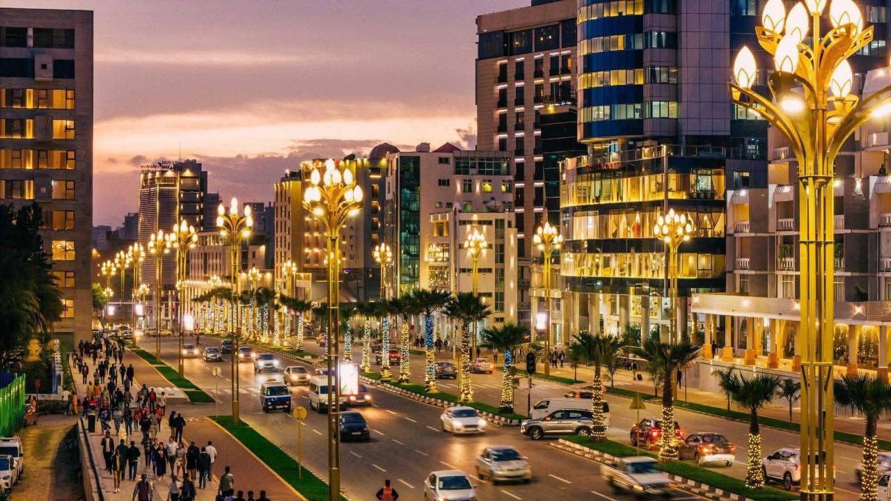 Evening view of a busy boulevard in Addis Ababa, Ethiopia